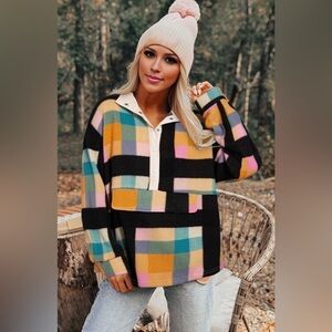 Colorful Plaid Women's Quarter Snap Fleece